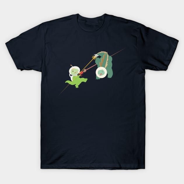 Space Dino - BATTLE T-Shirt by monkeyminion